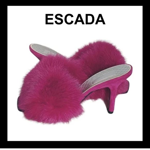 Escada Vibrant Pink Furry Sandals - Picture 1 of 10